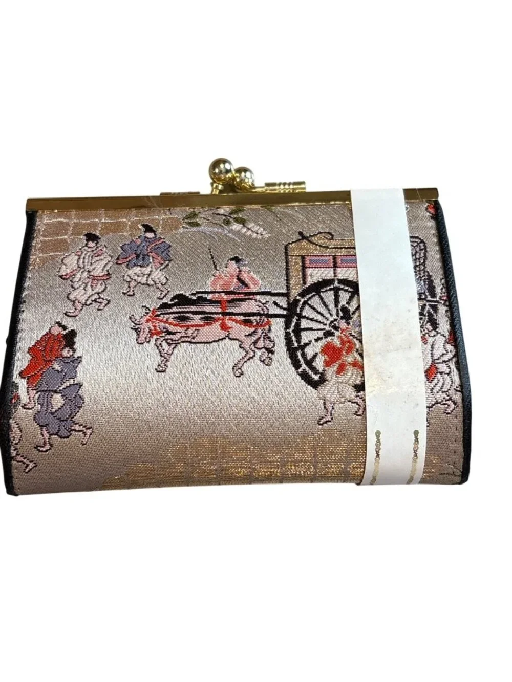 Japanese Heian Design Small Silk Kisslock Clutch Purse With Wooden Box